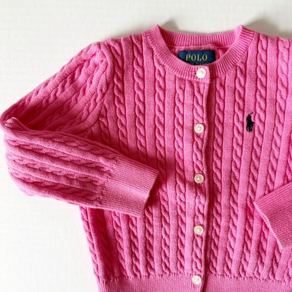 Polo Ralph Lauren Cable Knit Cotton Button Cardigan Pink Girls 3T - Picture 2 of 7